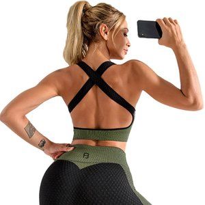 Deep Green & Black Crisscross Sports Bra
